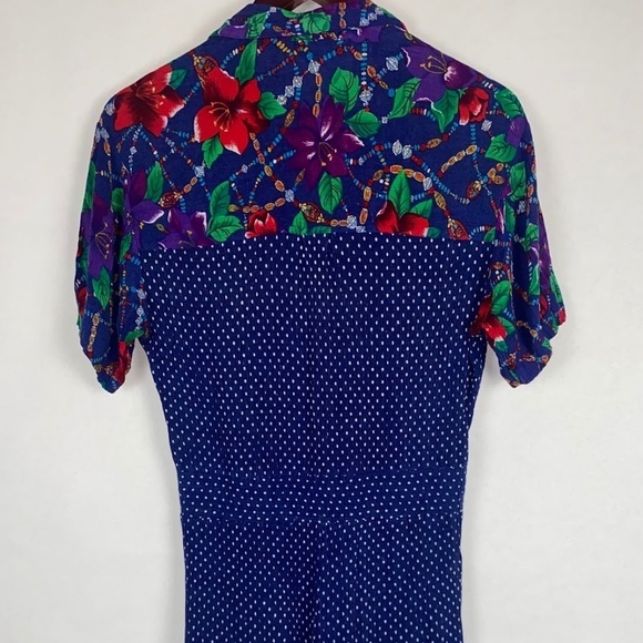 Vintage SK & Company Blue Polka Dot Floral Button Down Romper size Medium EUC - Picture 4 of 6